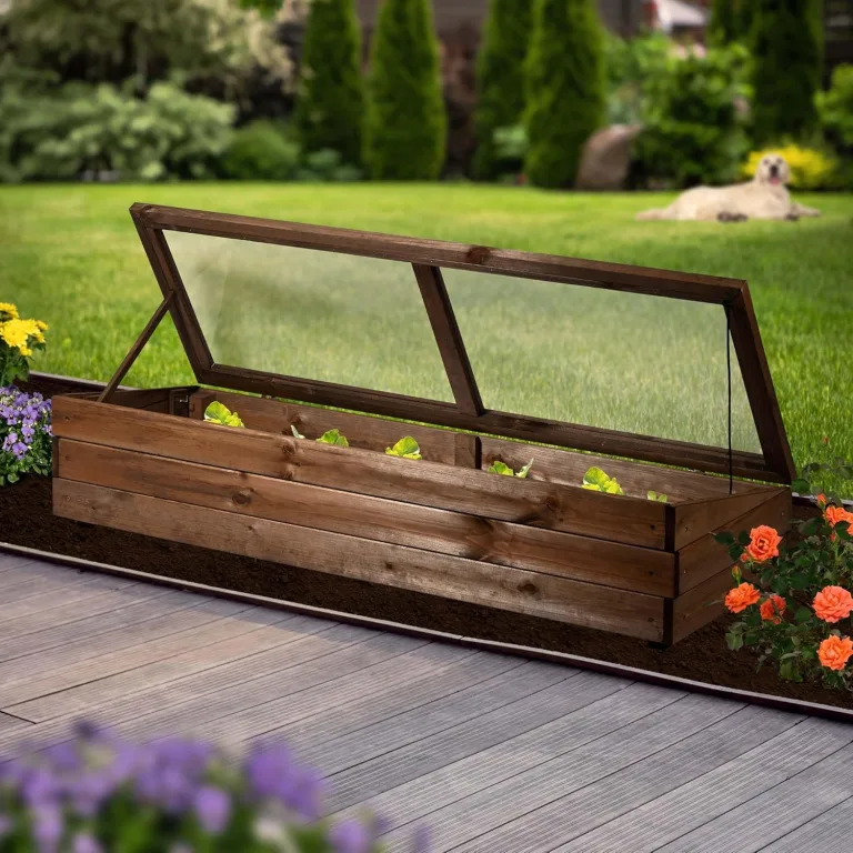 dobar® Frühbeet-Aufsatz aus Holz für Hochbeete - Frühbeet-Kasten mit Folie - 117 x 40 x 26 cm - Dunkelbraun – Bild 4