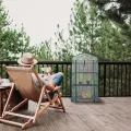 Relaxdays Balkon Gewächshaus, PVC-Folie, Stahl, HxBxT: 122 x 64 x 45 cm, Foliengewächshaus 3 Etagen, grün/transparent - Thumbnail 5