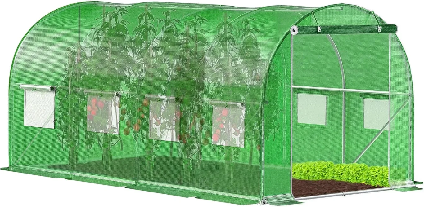 Gewächshaus Folientunnel 450x200x200 cm Foliengewächshaus Winterfest mit Bogendach Fenster UV-Schutz Tomatenhaus Groß Folie PE 140g Gartengewächshäuser Tomatendach Folientunnel Gewächshaus SPRINGOS - Bild 1
