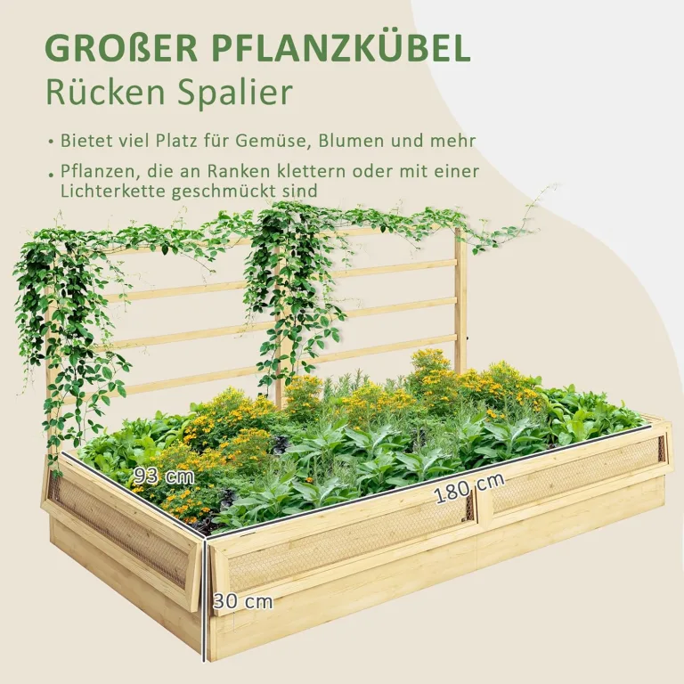 Outsunny Hochbeet mit Rankhilfe, Kräuterbeet, Pflanzkasten aus Holz, Blumenkasten für Garten, Balkon, Naturholz, 183 x 98,5 x 95 cm – Bild 3