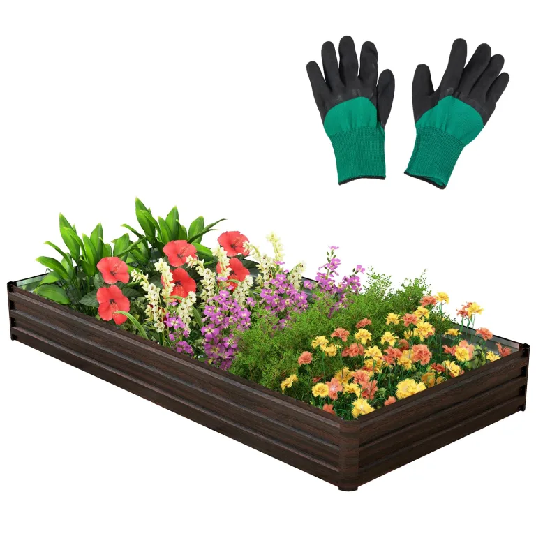 GOPLUS Hochbeet aus Metall, 240 x 120 x 30 cm Gemüsebeet Pflanzbeet Frühbeet für Balkon & Garten, Pflanzkasten Gartenbeet Pflanzkübel, Blumenkasten Groß für Blumen Obst Gemüse – Bild 1