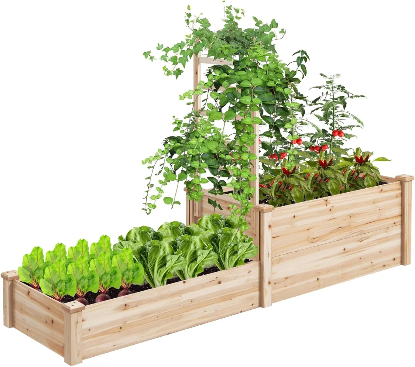 GOPLUS Blumenkasten mit Rankgitter, Hochbeet mit Spalier, Pflanzkasten mit offenem Boden, Gartenspalier aus Tannenholz, Kräuterbeet Gartenbeet für Hof, Terrasse (223 x 64 x 134 cm) - Bild 1