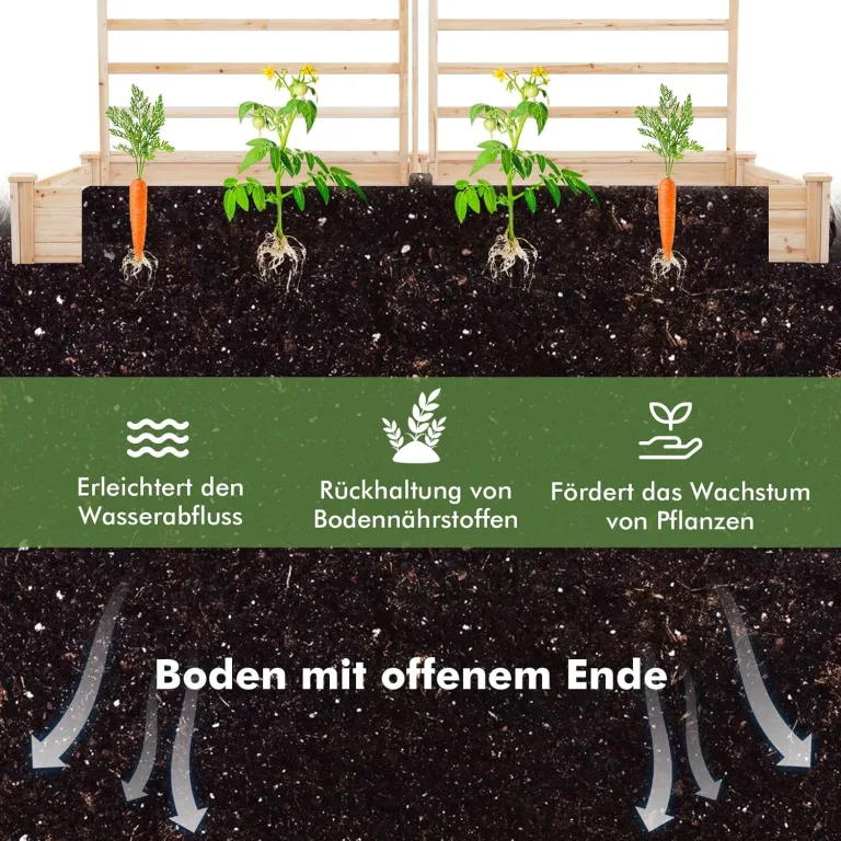GOPLUS Blumenkasten mit Rankgitter, Hochbeet mit 3 Spalieren, Pflanzkasten mit Rankhilfe, Gartenbeet Gartenspalier aus Tannenholz, für Kletterpflanzen (222 x 114 x 110 cm) – Bild 4