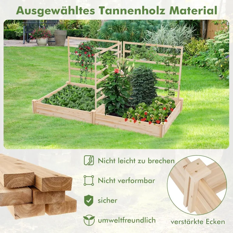 GOPLUS Blumenkasten mit Rankgitter, Hochbeet mit 3 Spalieren, Pflanzkasten mit Rankhilfe, Gartenbeet Gartenspalier aus Tannenholz, für Kletterpflanzen (222 x 114 x 110 cm) – Bild 3