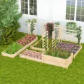 GOPLUS Blumenkasten mit Rankgitter, Hochbeet mit 3 Spalieren, Pflanzkasten mit Rankhilfe, Gartenbeet Gartenspalier aus Tannenholz, für Kletterpflanzen (222 x 114 x 110 cm) - Thumbnail 7