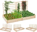 GOPLUS Blumenkasten mit Rankgitter, Hochbeet mit 3 Spalieren, Pflanzkasten mit Rankhilfe, Gartenbeet Gartenspalier aus Tannenholz, für Kletterpflanzen (222 x 114 x 110 cm) - Thumbnail 1