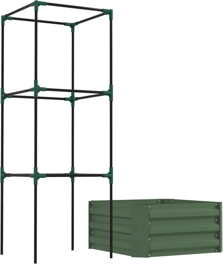 Outsunny Hochbeet mit Rankhilfe, Blumenkasten mit Offenem Boden, Gemüsebeet, Pflanzkasten, Kräuterbeet für Garten, Balkon, Verzinkter Stahl, Grün, 61 x 61 x 140 cm – Bild 8