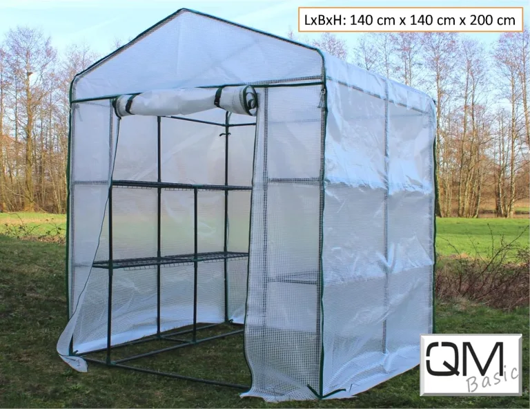 Foliengewächshaus Treibhaus Regal Gewächshaus begehbar 140 x 140 x 200 cm Tomaten Gemüse Anzucht Frühbeet Grün – Bild 2