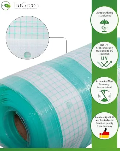 EraGreen Gitterfolie 1,5m x 40m - 280g/m² reißfeste Gewächshaus Folie mit Nagelrand, hoch UV-Stabil Gartenfolie für Tomatenhaus und Frühbeet, Gewebefolie – Bild 9