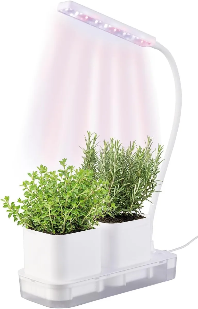 PEARL Anzuchtkasten mit Licht: Mini-Gewächs- & Anzucht-Station, 2 Töpfe, Wachstums-LEDs & Wassertank (Pflanzlicht, Aufzuchtstation, LED Beleuchtung) – Bild 1