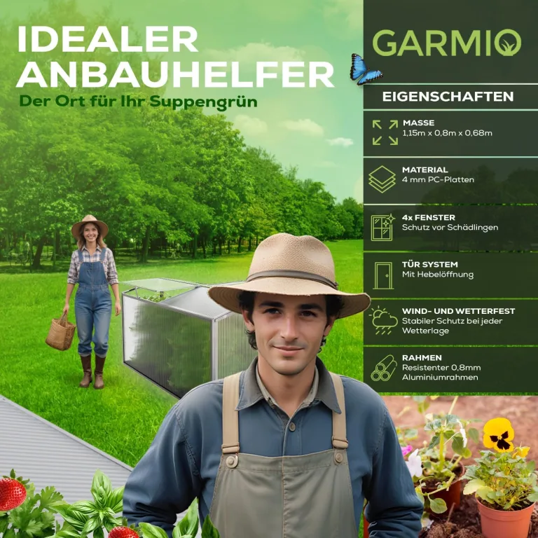 Gewächshaus Protea Klein, Alu Frühbeet, Mini-Gewächshaus, Treibhaus, Frühbeetkasten, Pflanzenbeet, Anzuchtbeet, Tomatenhaus, Pflanzenhaus für Garten, mit 4X Hering – Bild 2
