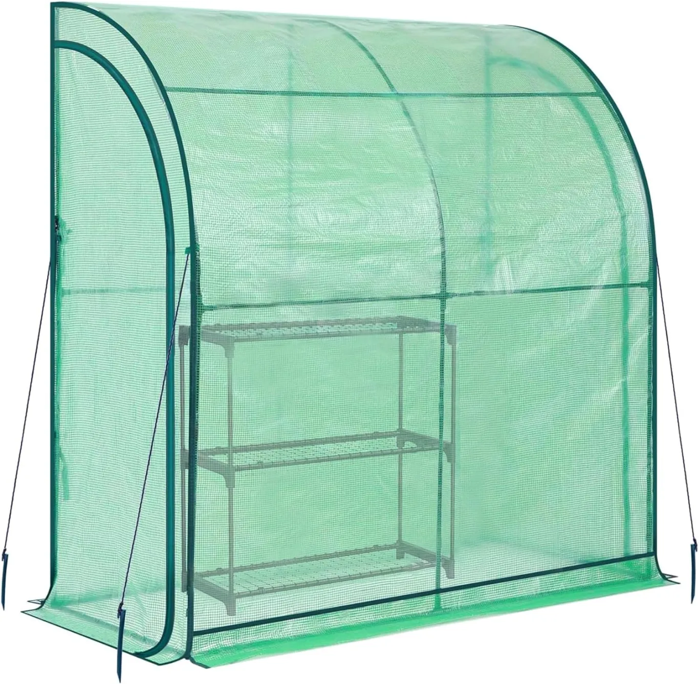 NATIV Anlehngewächshaus 200x215x100 cm, begehbares Foliengewächshaus, Treibhaus inklusive Pflanzregal, Tomatenhaus mit 2 Rolltüren, Gewächshaus aus robuster grüner Gewächshausfolie - Bild 1