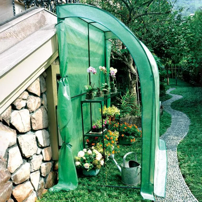NATIV Anlehngewächshaus 200x215x100 cm, begehbares Foliengewächshaus, Treibhaus inklusive Pflanzregal, Tomatenhaus mit 2 Rolltüren, Gewächshaus aus robuster grüner Gewächshausfolie – Bild 6