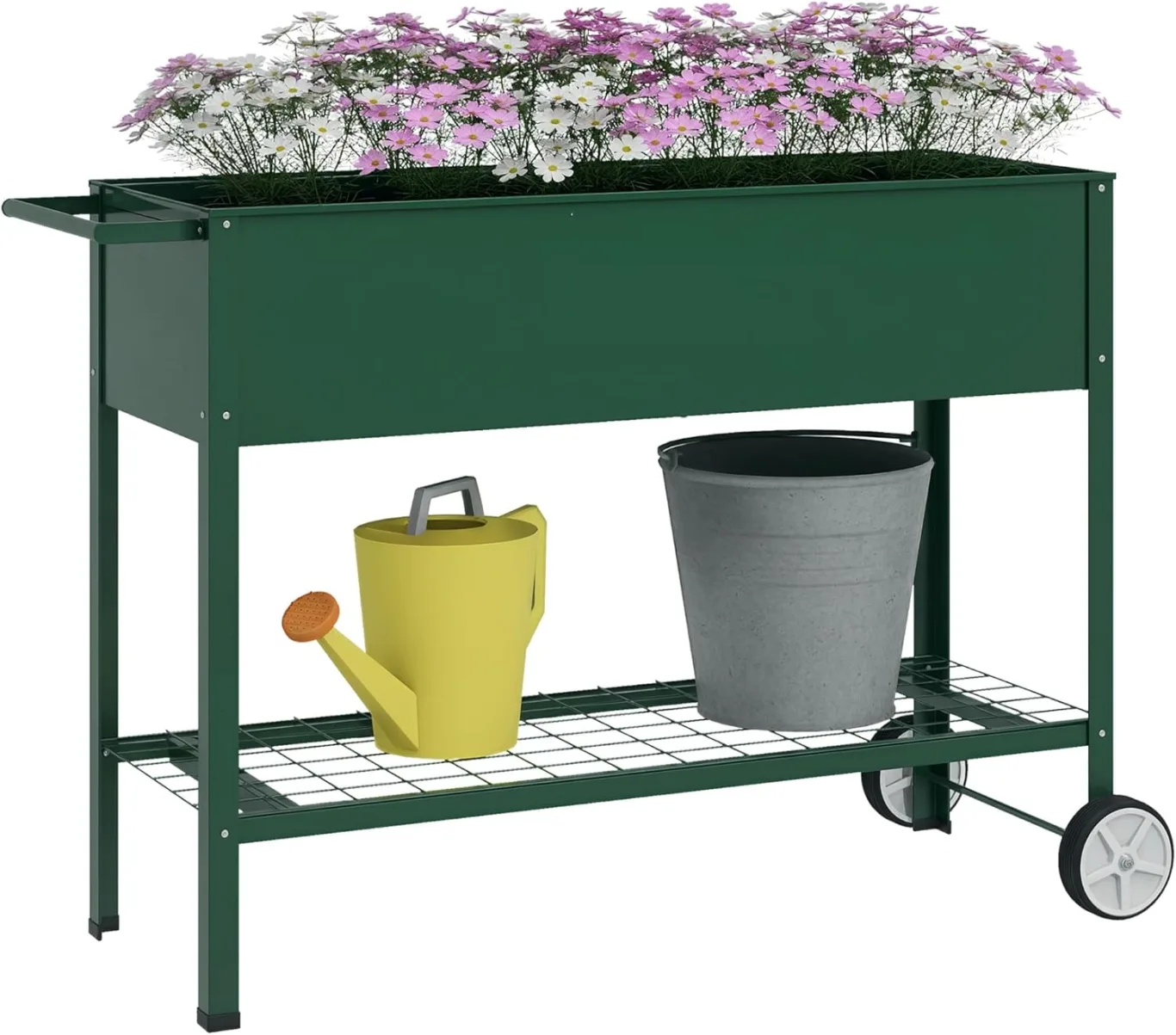 Outsunny Hochbeet mit Rädern, Regal Kräuterbeet Pflanzenbeet Metall für Garten, Balkon Grün 109 x 44 x 80 cm - Bild 1
