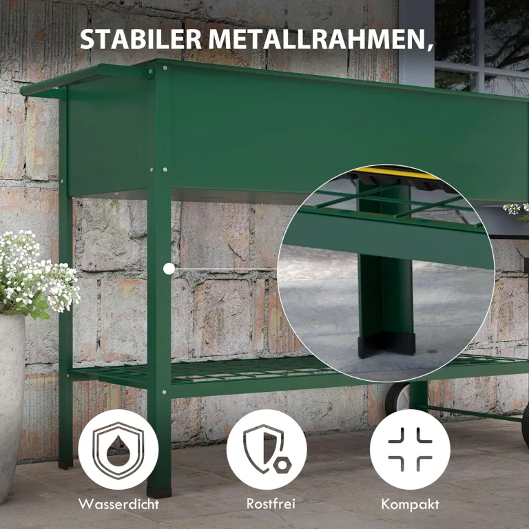 Outsunny Hochbeet mit Rädern, Regal Kräuterbeet Pflanzenbeet Metall für Garten, Balkon Grün 109 x 44 x 80 cm – Bild 5