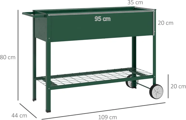 Outsunny Hochbeet mit Rädern, Regal Kräuterbeet Pflanzenbeet Metall für Garten, Balkon Grün 109 x 44 x 80 cm – Bild 7