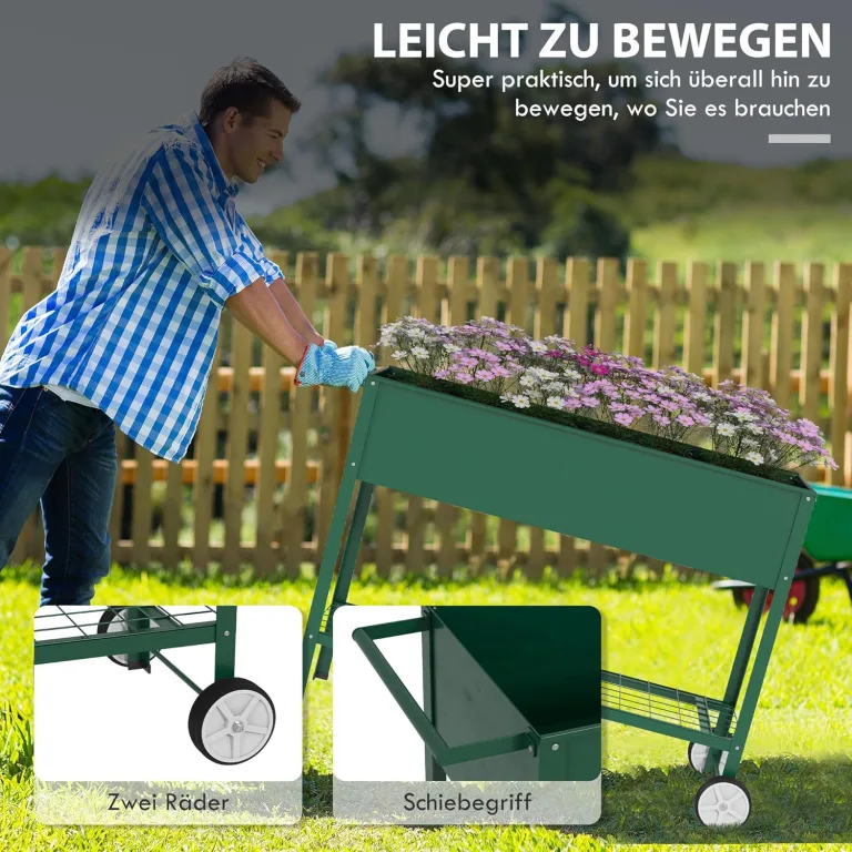 Outsunny Hochbeet mit Rädern, Regal Kräuterbeet Pflanzenbeet Metall für Garten, Balkon Grün 109 x 44 x 80 cm – Bild 3