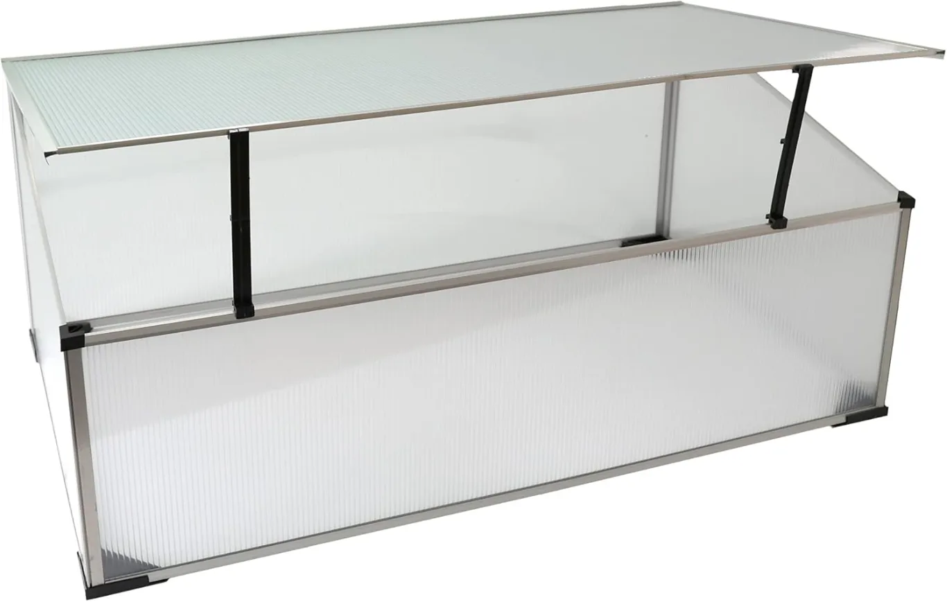 NATIV Frühbeet aus 1 mm dicken Aluminium, Hochbeet Abdeckung mit arretierbarem Dach, Frühbeetkasten mit Polycarbonatplatten, Frühbeetaufsatz für Hochbeet 100 x 60 cm, Mini Gewächshaus - Bild 1