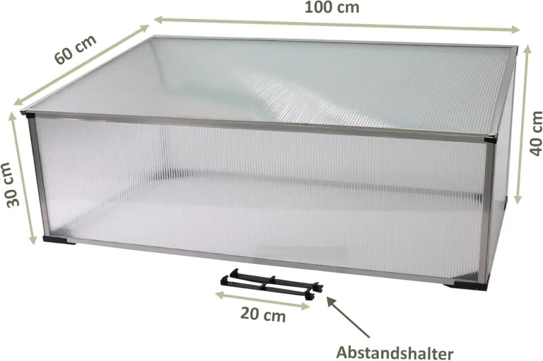 NATIV Frühbeet aus 1 mm dicken Aluminium, Hochbeet Abdeckung mit arretierbarem Dach, Frühbeetkasten mit Polycarbonatplatten, Frühbeetaufsatz für Hochbeet 100 x 60 cm, Mini Gewächshaus – Bild 6