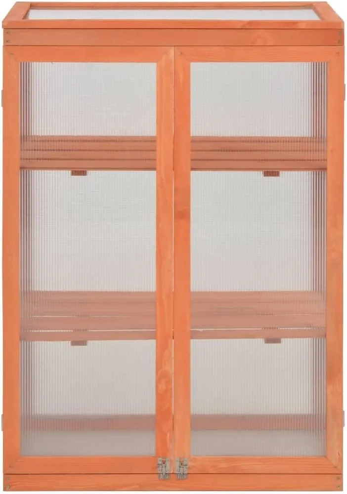 Gewächshaus Holz 75x47x109 cm GewäChshaus Klein Frostschutz Pflanzen Winterschutz FrostwäChter GewäChshaus Winterfest GeräTehaus Tomatenhaus mit 2 Regale&Türen, Klappdeckel – Bild 3