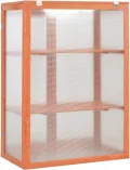 Gewächshaus Holz 75x47x109 cm GewäChshaus Klein Frostschutz Pflanzen Winterschutz FrostwäChter GewäChshaus Winterfest GeräTehaus Tomatenhaus mit 2 Regale&Türen, Klappdeckel - Thumbnail 7