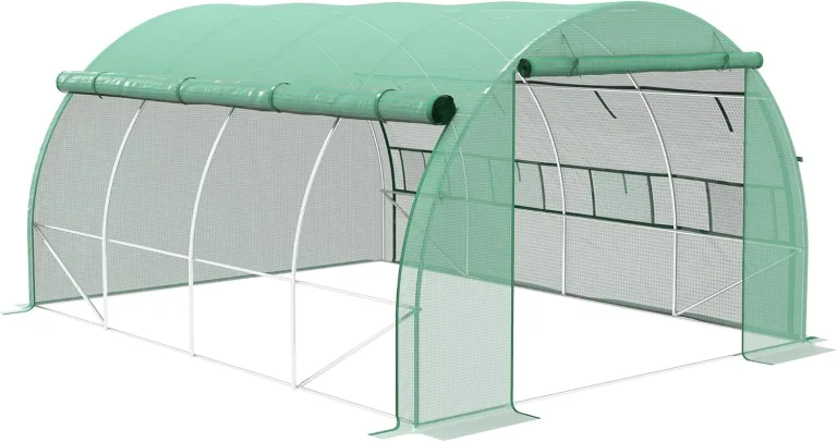 Outsunny Foliengewächshaus Polytunnel 4 x 3 x 2 m begehbares Gewächshaus mit aufrollbar Abdeckungen Folientunnel Treibhaus UV-Schutz Stahlrohr Grün
