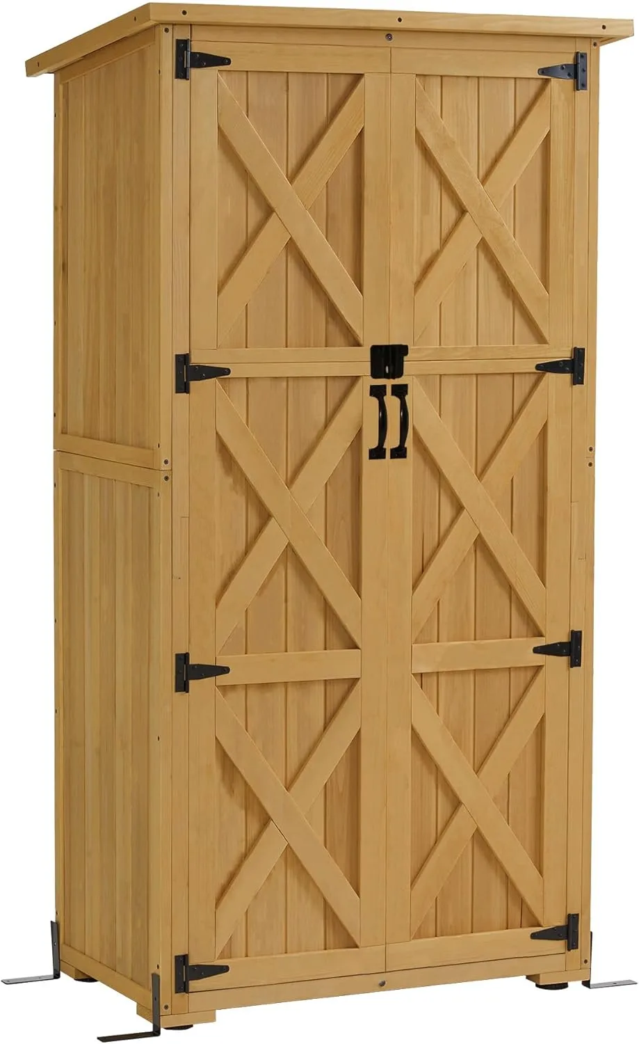 M MCombo Holz Gartenschrank, Outdoor Gerätehaus Geräteschuppen, Gartenhaus Klein Wetterfest, für Außenbereich Balkon Terrasse, 55×90×169cm, 0878 (Natur) - Bild 1