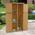 M MCombo Holz Gartenschrank, Outdoor Gerätehaus Geräteschuppen, Gartenhaus Klein Wetterfest, für Außenbereich Balkon Terrasse, 55×90×169cm, 0878 (Natur) - Thumbnail 2