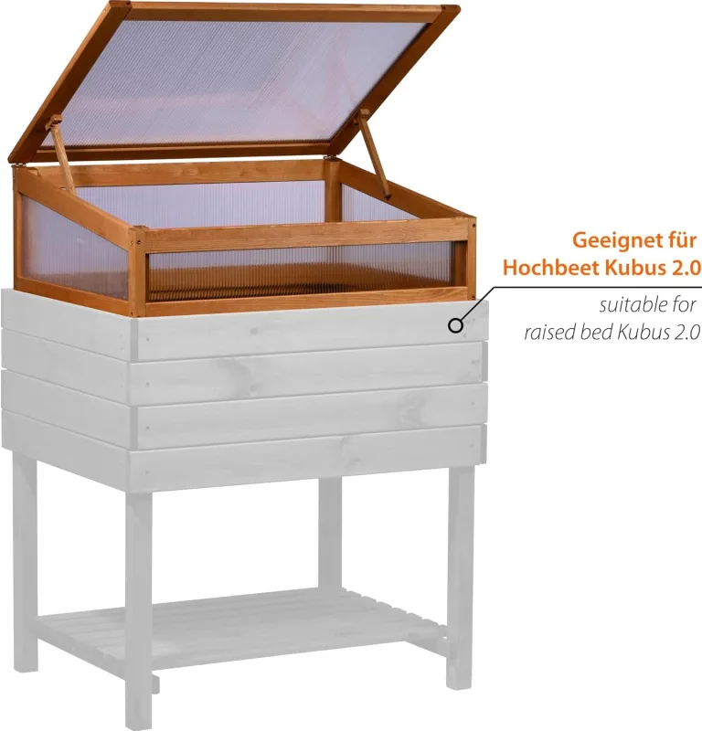 dobar® Frühbeetaufsatz aus Holz für Hochbeet Kubus 2.0 - Frühbeetkasten für Garten - 76 x 56 x 20 cm - Braun – Bild 5