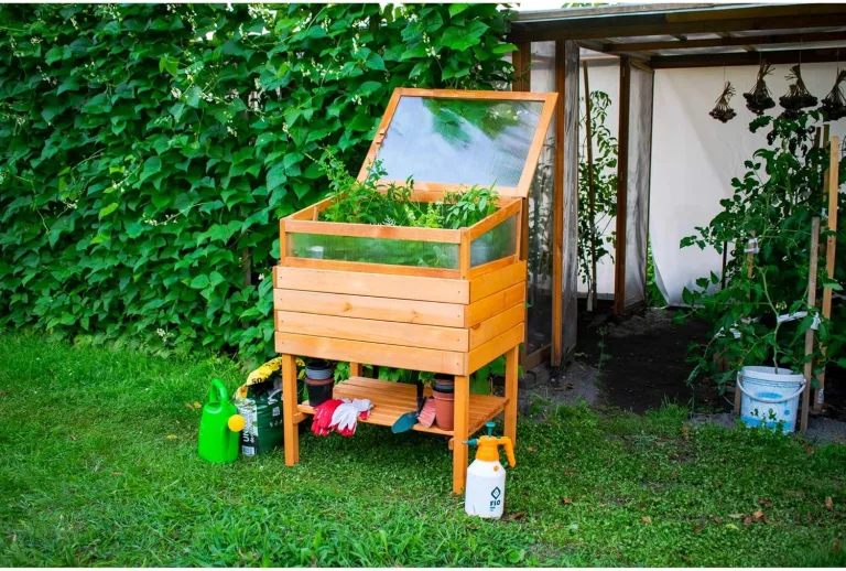 dobar® Frühbeetaufsatz aus Holz für Hochbeet Kubus 2.0 - Frühbeetkasten für Garten - 76 x 56 x 20 cm - Braun – Bild 2