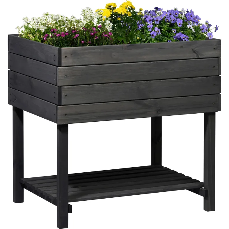 dobar® Hochbeet Kubus 2.0 inkl. Pflanzfolie und Ablage - Hochbeet für Garten aus Holz - 78 x 58 x 78 cm - Anthrazit – Bild 1