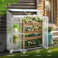 Anlehngewächshaus Tomaten Gewächshaus 180x52x190cm Aluminium Beistell-Gewächshaus, Treibhaus Gartenhaus Frühbeet Ohne Rückwand, Gewächshaus Winterfest Klein, Minigewächshaus, Silber - Thumbnail 4