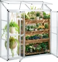 Anlehngewächshaus Tomaten Gewächshaus 180x52x190cm Aluminium Beistell-Gewächshaus, Treibhaus Gartenhaus Frühbeet Ohne Rückwand, Gewächshaus Winterfest Klein, Minigewächshaus, Silber - Thumbnail 1