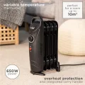 Russell Hobbs RHOFR3001, 650 W, ölgefüllte, tragbare Elektroheizung, 5 Lamellen, schwarz, einstellbarer Thermostat, Sicherheitsabschaltung, 10 m², Raumgröße - Thumbnail 6
