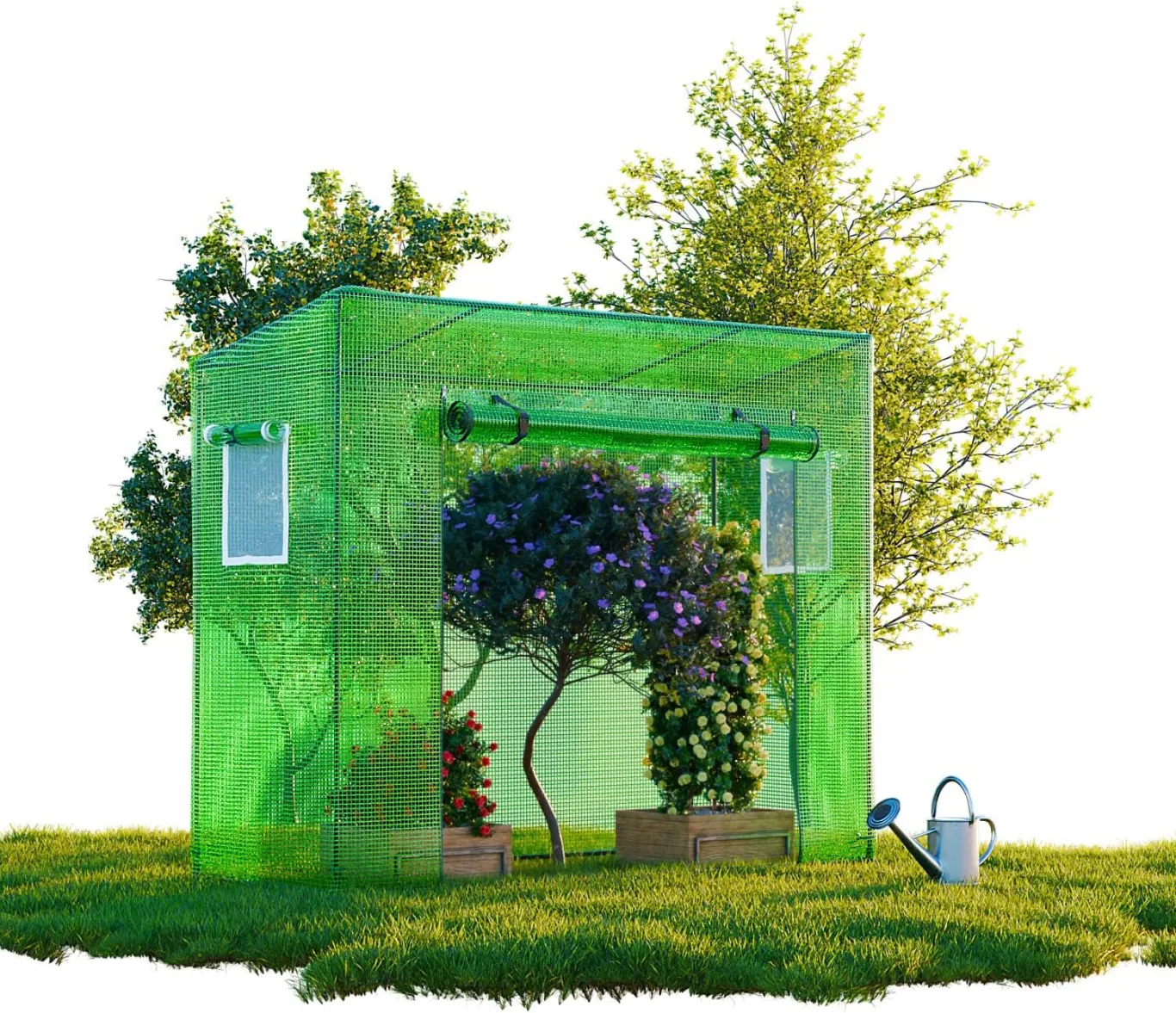 Foliengewächshaus Tomatengewächshaus CUTRO Winterfest, 200x77x169 cm, Treibhaus mit Gitternetzfolie, Schrägdach, 2 Fenster - Bild 1
