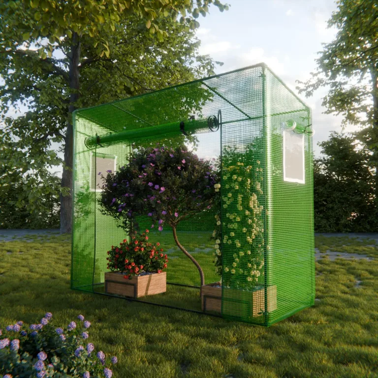 Foliengewächshaus Tomatengewächshaus CUTRO Winterfest, 200x77x169 cm, Treibhaus mit Gitternetzfolie, Schrägdach, 2 Fenster – Bild 2