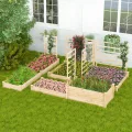 HOMASIS Blumenkasten mit Rankgitter, Hochbeet mit Spalier, Pflanzenkasten Holz, Blumenbeet mit Rankhilfer, Gartenspalier für Kletterpflanzen, Rankkasten für Balkon Garten (Natur, 222x114x110cm) - Thumbnail 2