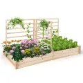 HOMASIS Blumenkasten mit Rankgitter, Hochbeet mit Spalier, Pflanzenkasten Holz, Blumenbeet mit Rankhilfer, Gartenspalier für Kletterpflanzen, Rankkasten für Balkon Garten (Natur, 222x114x110cm) - Thumbnail 1