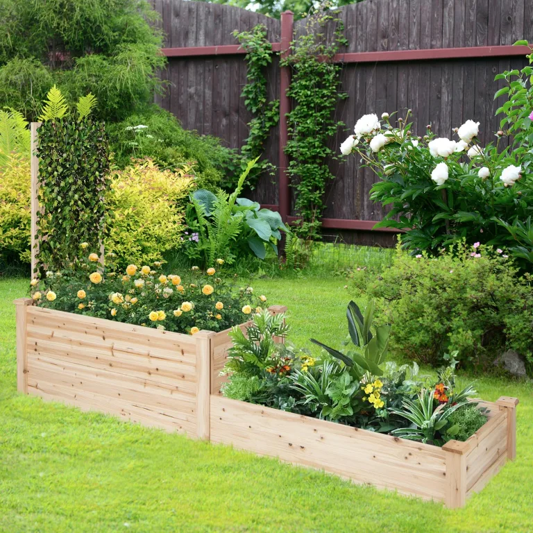 HOMASIS Blumenkasten mit Rankgitter, Hochbeet mit Spalier, Pflanzenkasten Holz, Blumenbeet mit Rankhilfer, Gartenspalier für Kletterpflanzen, Rankkasten für Balkon Garten (Natur, 223x64x134cm) – Bild 2