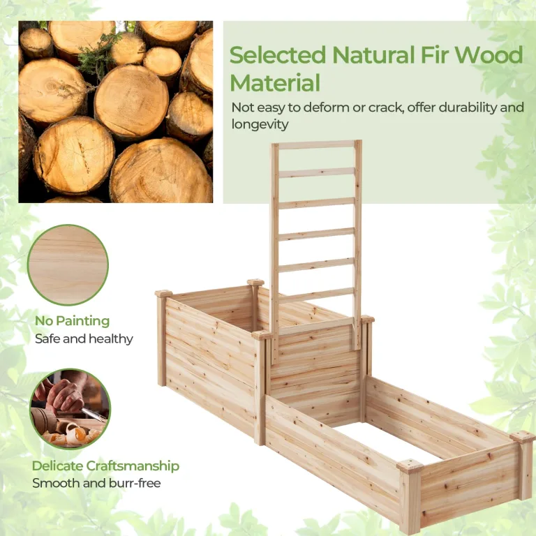 HOMASIS Blumenkasten mit Rankgitter, Hochbeet mit Spalier, Pflanzenkasten Holz, Blumenbeet mit Rankhilfer, Gartenspalier für Kletterpflanzen, Rankkasten für Balkon Garten (Natur, 223x64x134cm) – Bild 3