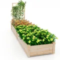 HOMASIS Blumenkasten mit Rankgitter, Hochbeet mit Spalier, Pflanzenkasten Holz, Blumenbeet mit Rankhilfer, Gartenspalier für Kletterpflanzen, Rankkasten für Balkon Garten (Natur, 223x64x134cm) - Thumbnail 9
