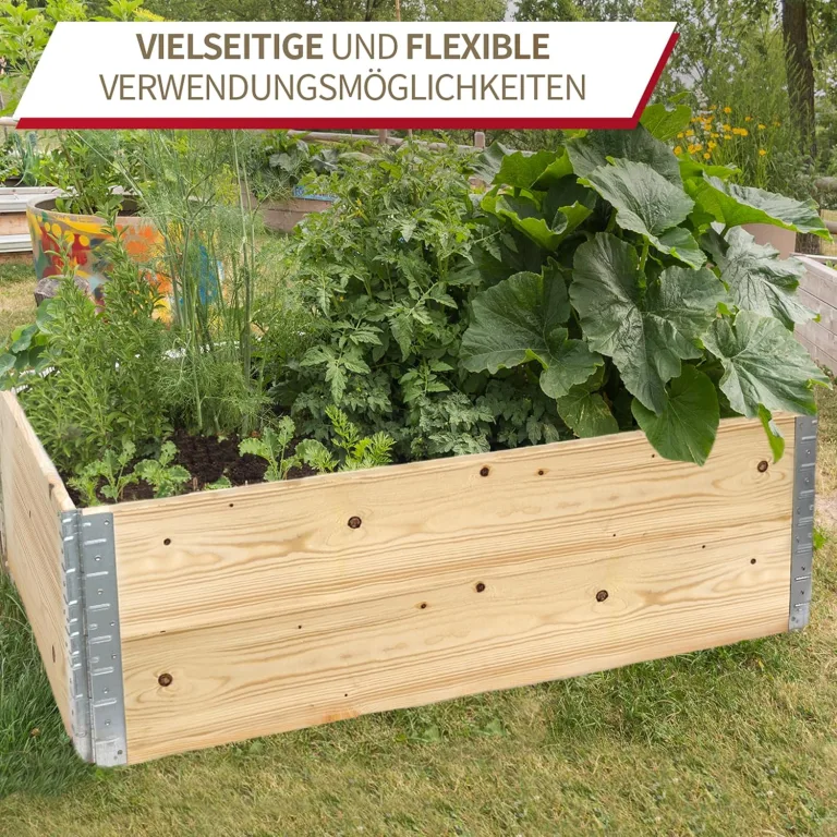Schroth Home Hochbeet 120x80x40cm groß - rechteckig - Palettenrahmen aus Holz - Hochbeet für Garten - faltbar - steckbar & stapelbar - Aussenbereich (2X Hochbeetrahmen 120x80x40) – Bild 5