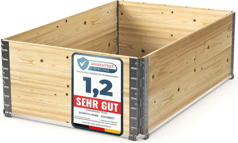 Schroth Home Hochbeet 120x80x40cm groß - rechteckig - Palettenrahmen aus Holz - Hochbeet für Garten - faltbar - steckbar & stapelbar - Aussenbereich (2X Hochbeetrahmen 120x80x40) – Bild 8