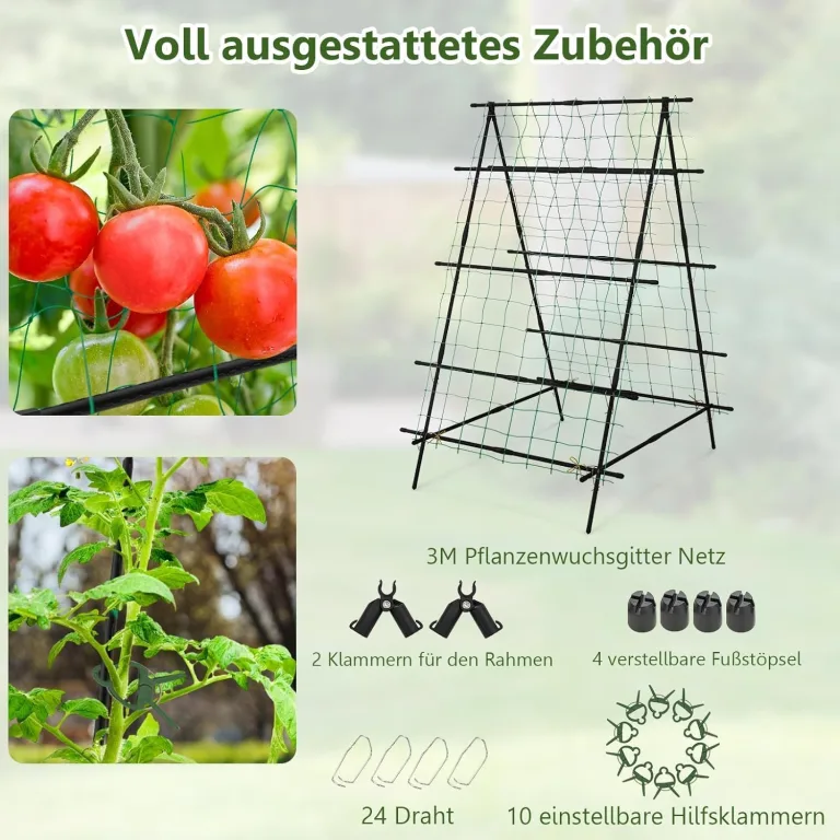 GOPLUS Gurken Rankhilfe, Rankgitter mit verstellbarer A-Form & Würfel-Form, Pflanzenspalier Metall mit Ranknetz & Clips, Gartenspalier Gurkenspalier Pflanzenstütze für Kletterpflanzen, Tomaten & Rosen – Bild 5