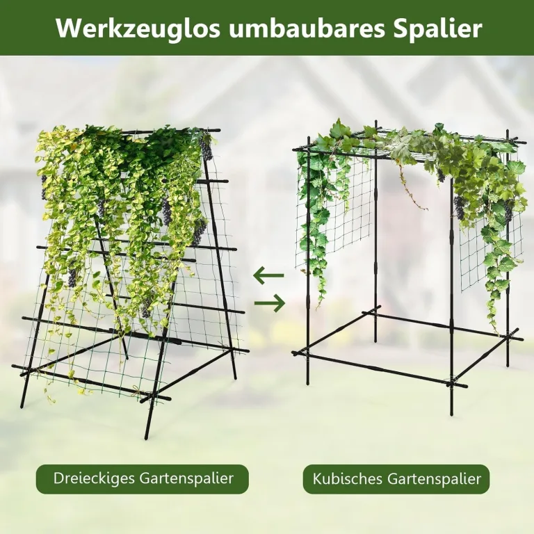 GOPLUS Gurken Rankhilfe, Rankgitter mit verstellbarer A-Form & Würfel-Form, Pflanzenspalier Metall mit Ranknetz & Clips, Gartenspalier Gurkenspalier Pflanzenstütze für Kletterpflanzen, Tomaten & Rosen – Bild 7
