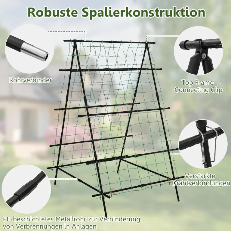 GOPLUS Gurken Rankhilfe, Rankgitter mit verstellbarer A-Form & Würfel-Form, Pflanzenspalier Metall mit Ranknetz & Clips, Gartenspalier Gurkenspalier Pflanzenstütze für Kletterpflanzen, Tomaten & Rosen – Bild 8