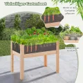 COSTWAY Hochbeet aus Holz, 130L, erhöhtes Pflanzbeet mit Ablauflöchern & transparenten Acrylplatten, Kräuterbeet rechteckig, Gartenbeet für Garten Terrasse Balkon, Pflanzkasten Natur(100x59x77cm) - Thumbnail 2