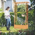 COSTWAY Blumenkasten mit Rankgitter & hängendem Dach, Pflanzkasten mit Rankhilfe, Hochbeet für Kletterpflanzen & hängende Körbe, für Hof Garten Terrasse, Pflanzkübel Holz, Orange (110x44x182cm) - Thumbnail 2