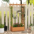 COSTWAY Blumenkasten mit Rankgitter & hängendem Dach, Pflanzkasten mit Rankhilfe, Hochbeet für Kletterpflanzen & hängende Körbe, für Hof Garten Terrasse, Pflanzkübel Holz, Orange (110x44x182cm) - Thumbnail 8