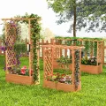 COSTWAY Blumenkasten mit Rankgitter & hängendem Dach, Pflanzkasten mit Rankhilfe, Hochbeet für Kletterpflanzen & hängende Körbe, für Hof Garten Terrasse, Pflanzkübel Holz, Orange (110x44x182cm) - Thumbnail 9